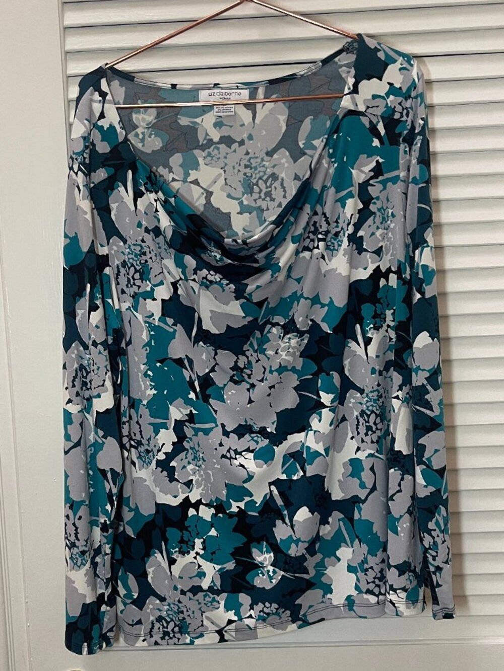 Liz Claiborne Woman 1X Floral Cowl Neck Stretch Top